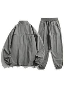 Men Zip Up Drop Shoulder Jacket & Pants - Grey - View 2