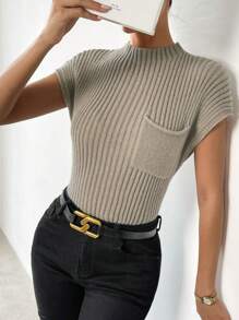 Chiquease 小高領口袋貼布毛衣背心 - 卡其色 - 查看 4