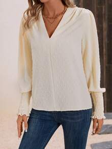 SHEIN LUNE 圓點燈籠袖襯衫 - 杏色 - 查看 6