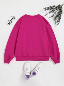 SHEIN Teen Girl Car & Letter Graphic Drop Shoulder Pullover - Hot Pink - View 2