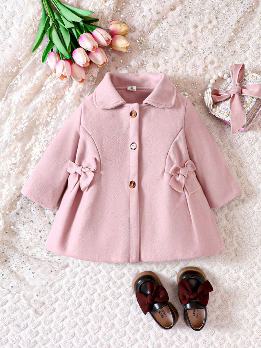 Đứa bé gái Nơ mặt trước Chi tiết xếp li Áo khoác - Hồng - Xem 1