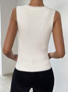 SHEIN Unity Chất rắn Đồ đan Ribbed Áo ba lỗ - trắng - Xem 2