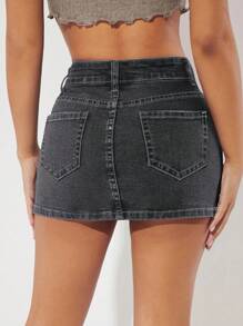 SHEIN PETITE 素色緊身牛仔半身裙