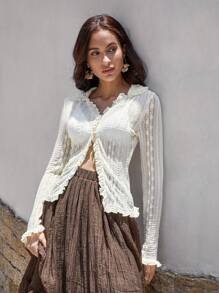 Bohemela 褶邊蕾絲上衣不附胸罩 - 杏色 - 查看 7