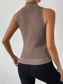 SHEIN Essnce Cổ giả Đồ đan Ribbed Áo ba lỗ - Bụi hồng - Xem 2