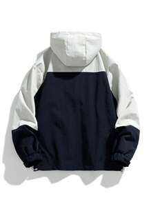 Men Long Sleeve Two Tone Flap Pocket Hooded Jacket, For Fall - Blue - View 2