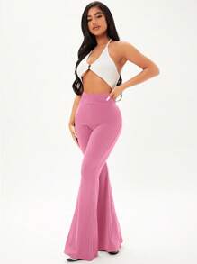 SHEIN SXY Solid Flare Leg Pants - Pink - View 5