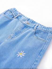 Teen Girl Floral Embroidery Straight Leg Jeans - Light Wash - View 7