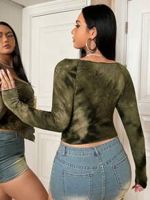 SHEIN ICON Hơn Nhuộm buộc Xù Viền chia cắt Áo thun - Nhiều màu - Xem 2