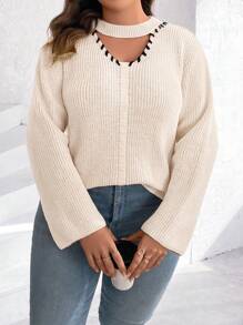 EMERY ROSE 大碼鎖脖領口落肩袖套頭毛衣