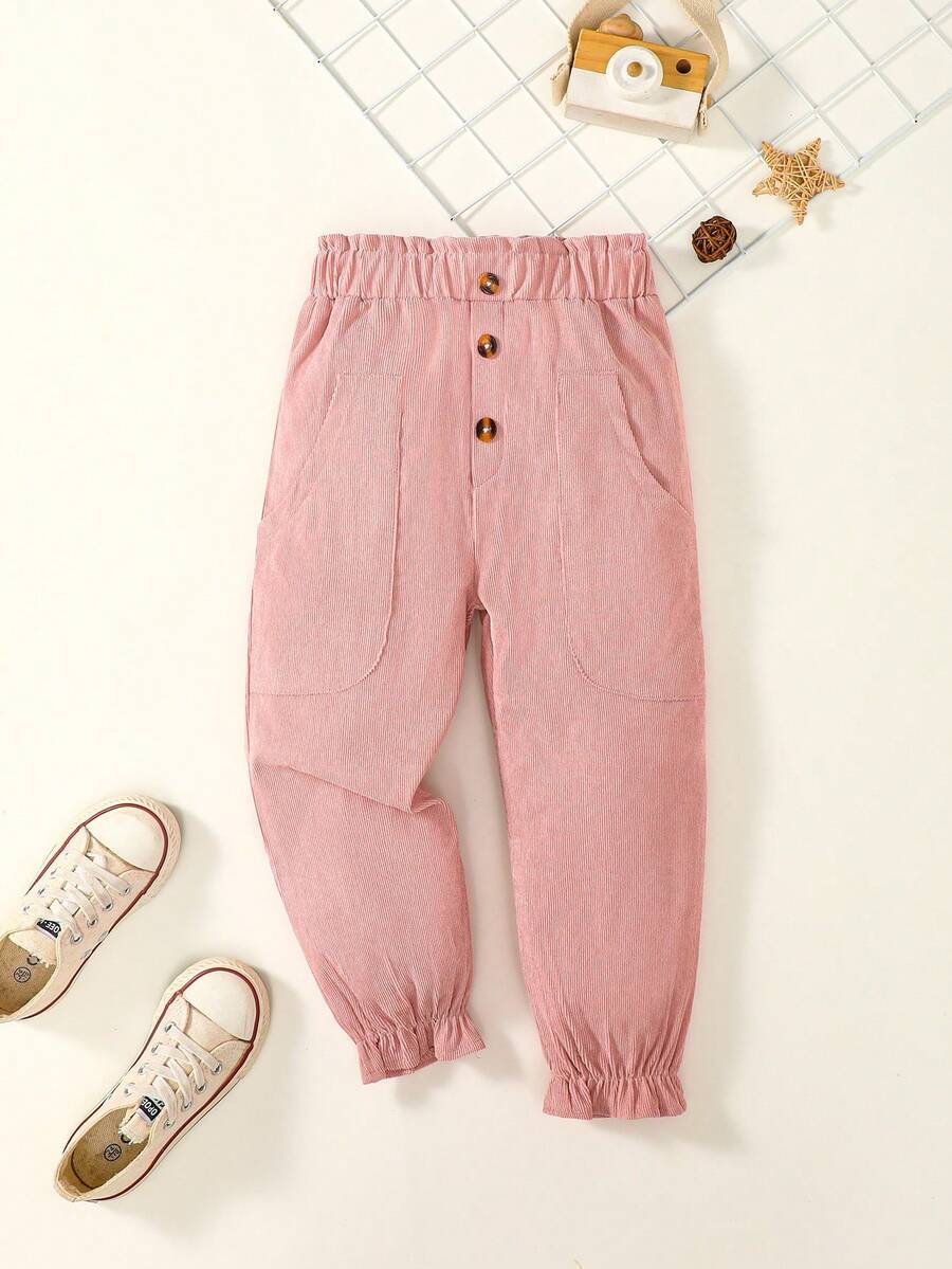 SHEIN 女小童紙袋腰荷葉邊長褲 - 粉色 - 查看 1