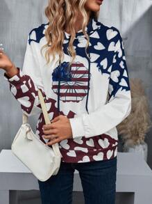 EMERY ROSE Áo hoodie dáng rộng có dây rút, họa tiết hoa và trái tim, thích hợp mặc mùa thu. - trắng - Xem 5