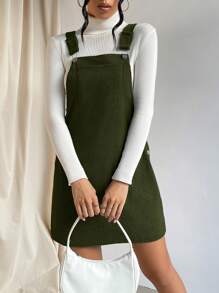 SHEIN EZwear Chất rắn Đầm Tổng thể Không có áo len - xanh quân đội - Xem 5