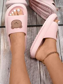 Women's Summer Fashionable Indoor/Outdoor Bear Pattern Slide Sandals With Strap - Pink - View 3