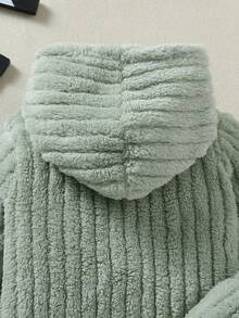 SHEIN 男小童素色毛絨帽衫和褲子 - 綠色 - 查看 6