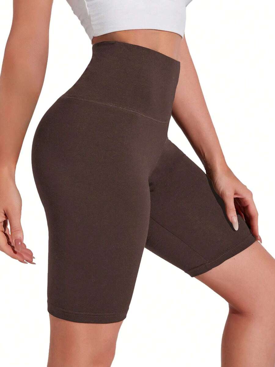 SHEIN BASICS 收復騎行褲 - 咖啡棕 - 查看 1