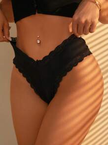 Women's Elegant Black Cut Out Scallop Briefs With Slight Stretch Fabric For Fantasy Style Lingerie - Black - View 3