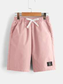 SHEIN Tween Boy Letter Patched Detail Drawstring Waist Shorts - Baby Pink - View 1