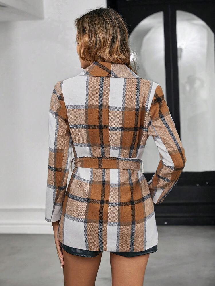 Plaid Print Belted Overcoat