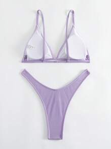 SHEIN Swim Summer Beach Triangle High Cut Bikini Set Sexy Bikini Set, Vacation Bikini - Lilac Purple - View 2