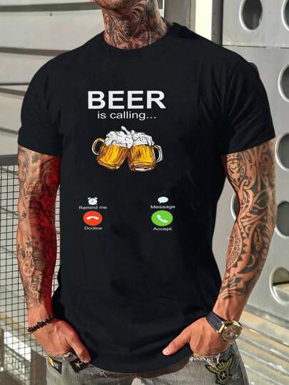 Men Beer & Slogan Graphic Tee