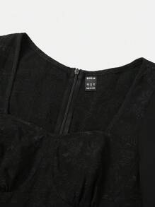 SHEIN Unity Contrast Mesh Sweetheart Neck Trumpet Sleeve Dress - Black - View 5