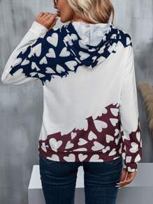 EMERY ROSE Áo hoodie dáng rộng có dây rút, họa tiết hoa và trái tim, thích hợp mặc mùa thu. - trắng - Xem 2