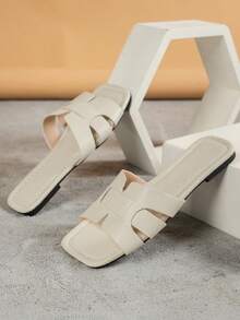 女士們休閒夏天舒服的時髦平底涼鞋 - 米色 - 查看 4