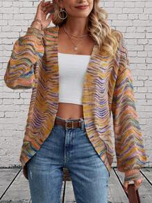 SHEIN LUNE Áo khoác cardigan thả vai Space Dye - Nhiều màu - Xem 6