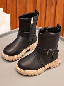 otoño & invierno nuevo para niños Zapatos , fondo plano , punta redonda , de moda alumno Botas , ocio estilo , adecuado para más viejo niños - Negro - Ver 2