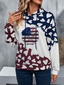 EMERY ROSE Áo hoodie dáng rộng có dây rút, họa tiết hoa và trái tim, thích hợp mặc mùa thu. - trắng - Xem 4