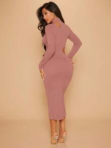 SHEIN SXY Cut Out Waist Mock Neck Bodycon Dress - Dusty Pink - View 2