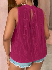 SHEIN VCAY Plus Floral Embroidery Keyhole Back Blouse - Hot Pink - View 2