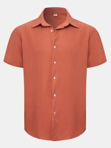 Men Solid Button Up Shirt - Orange - View 4