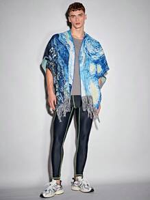 Manfinity RebelGame Nam Mẫu đồ họa Fringe Hem Áo choàng Mưa - Nhiều màu - Xem 3