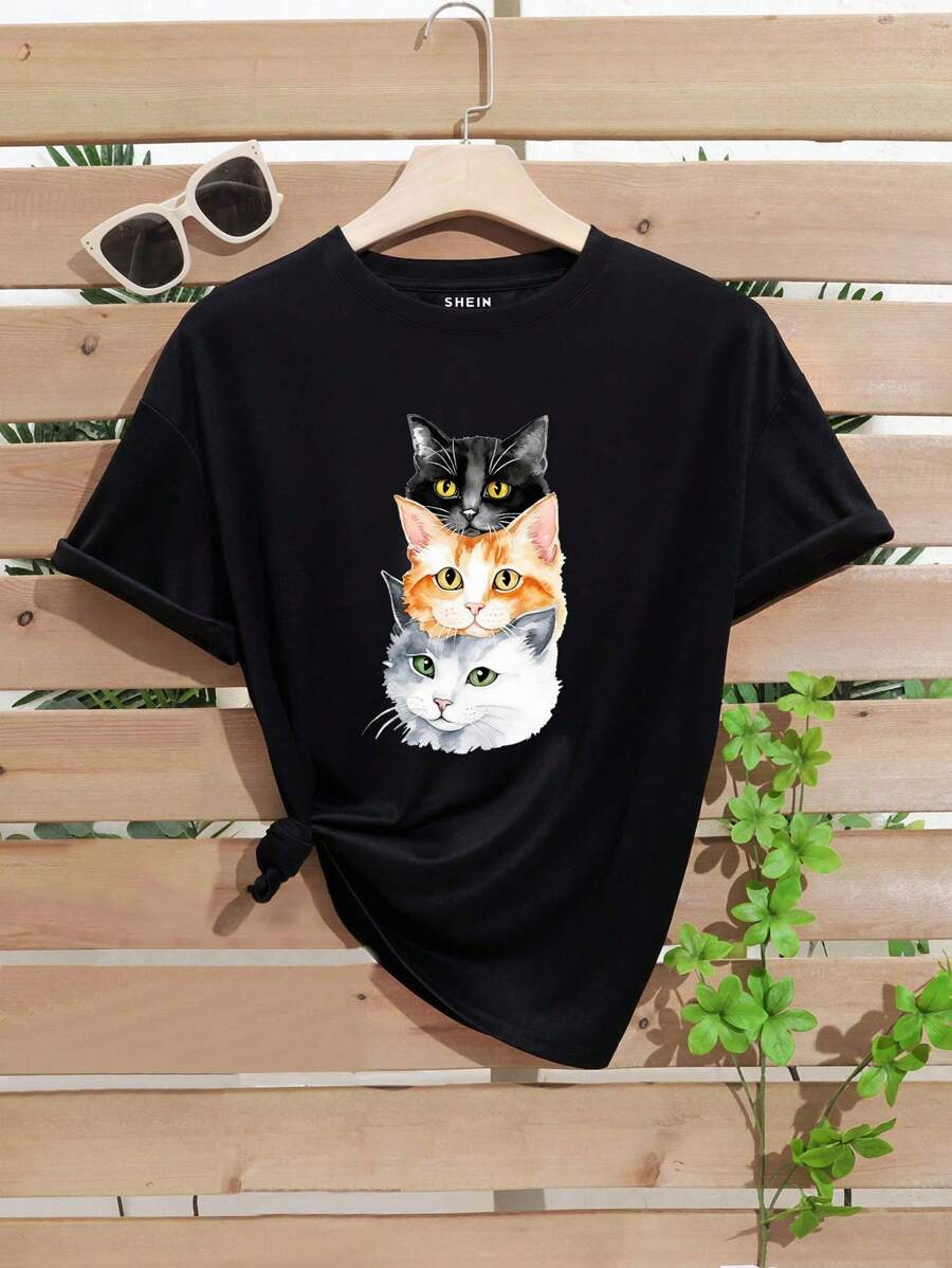 SHEIN LUNE Mèo in Áo thun - màu đen - Xem 1