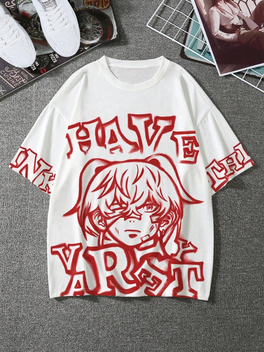 Manfinity 男士字母人物圖案T恤 - 白色 - 查看 1