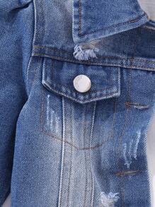 女嬰1入組破洞翻蓋口袋牛仔夾克 - 中等水洗藍 - 查看 5