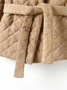 SHEIN Young Girl Solid Belted Quilted Coat - Brown - View 5