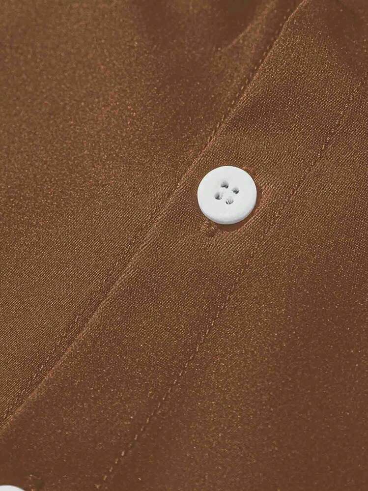 ROMWE MEN Street Life בנים כיתוב & הדפס שלד חולצה - חום קפה - ראה 3