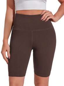SHEIN BASICS 收復騎行褲 - 咖啡棕 - 查看 3