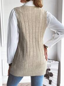 EMERY ROSE Dual Pocket Sweater Vest Without Blouse - Apricot - View 2