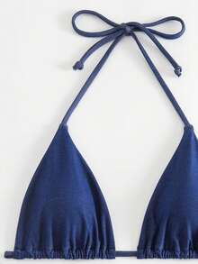 SHEIN Halter Triangle Tie Side Bikini Set - Blue - View 6