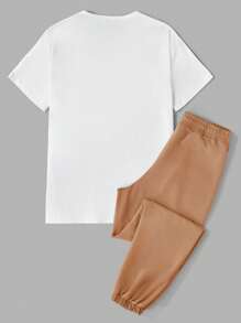 RueChic Men Letter Graphic Tee & Pants - Beige - View 2