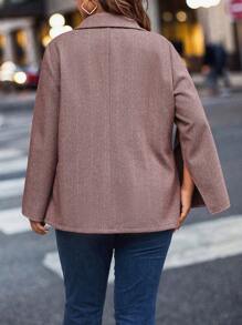 SHEIN Unity Plus Herringbone Print Cloak Sleeve Single Button Cape Coat - Red - View 2