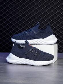 Children's Breathable Mesh Lightweight Fashionable Slip-On Sports Running Shoes, Summer - Navy Blue - View 6