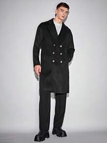 Manfinity VCAY Loose Fit Men's Double Breasted Overcoat - Black - View 3