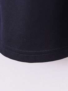 SHEIN 年輕女孩學院風心形印花撞色條紋馬球領公主長袖洋裝適合派對休閒運動返校春秋季 - 藏蓝色 - 查看 3