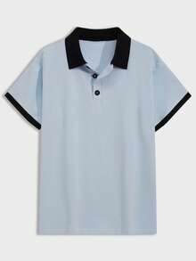 RueChic Men Contrast Trim Polo Shirt - Blue - View 4