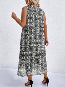 SHEIN LUNE Đầm Maxi In Hoa Toàn Thân Cho Nữ - Đen và trắng - Xem 2